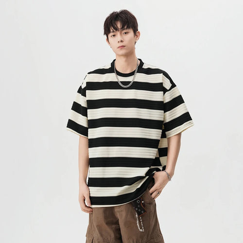 Load image into Gallery viewer, Striped Male Short Sleeve T-shirts New Summer Round Neck Design Pullover Fanshion Stylish Men&#39;s Loose Clothing 9W1667
