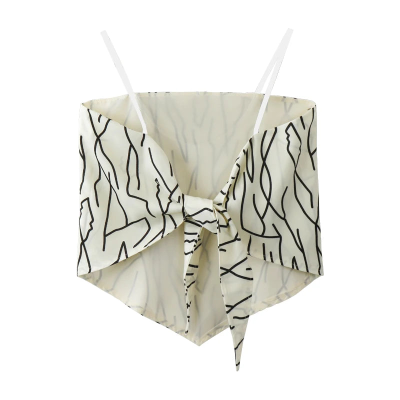 y2k Tops Summer Women Geometric Stripe Print Spaghetti Strap Sleeveless Backless Camisole 2000s Clothing Streetwear