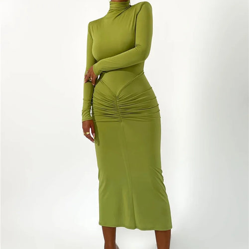 Load image into Gallery viewer, Elegant Turtleneck Long Sleeve Bodycon Maxi Dress Women Autumn Winter New Ruched Club Party Sexy Dress Vestidos
