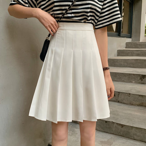 Load image into Gallery viewer, High Waist Summer Knee-length Preppy Style Harajuku Street Pleated Skirt
