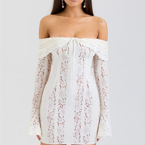 Load image into Gallery viewer, Floral Lace Off-shoulder Maxi Dress For Women White Strapless Backless Long Sleeve Bodycon Club Party Sexy Long Dress
