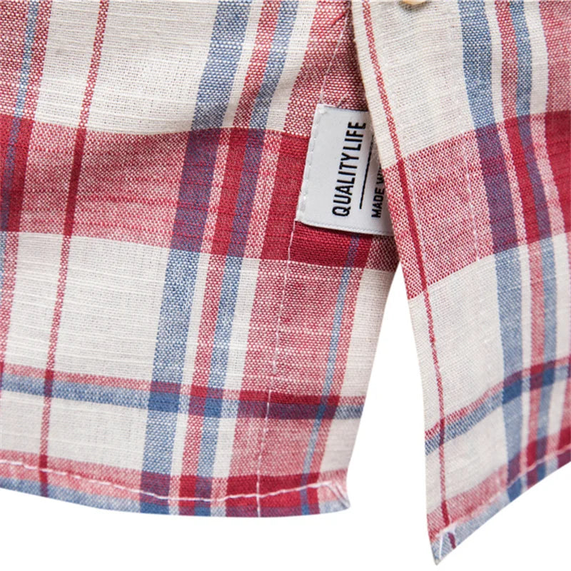100% Cotton Plaid Shirt Men Fashion Brand Quality Short Sleeve Checkered Social Business Summer  Clothing
