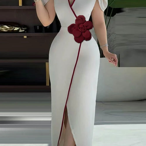 Load image into Gallery viewer, Evening Banquet Summer Dress Woman 2025 New Floral V-neck Short Sleeves Cocktail Party Long Dresses Sexy Outfits Women
