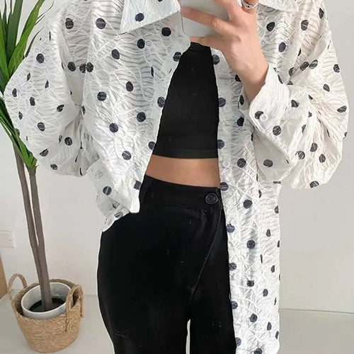 Load image into Gallery viewer, Women White Dot Big Size Elegant Blouse New Lapel Long Sleeve Loose Fit Shirt Fashion Tide Spring Autumn 2025 1DF7781
