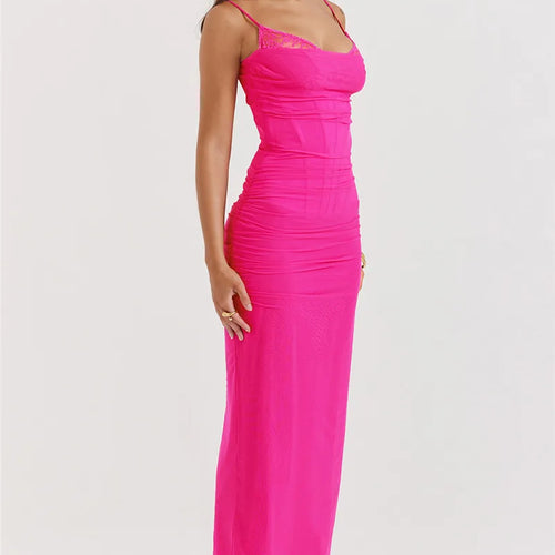 Load image into Gallery viewer, Elegant Spaghetti Strap Backless Sexy Maxi Dress For Women Fashion Two Layer Mesh Sleeveless Bodycon Club Party Dress
