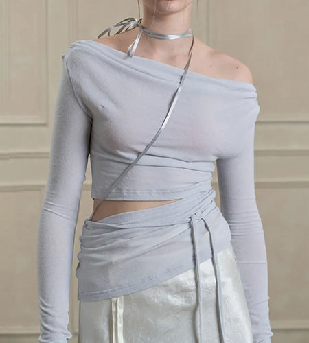 Pink Sweet Chic Female T-shirt Swinging Collar Tie Up Autumn Tee Shirt Slim Coquette Clothes Fashion Top Off Shoulder