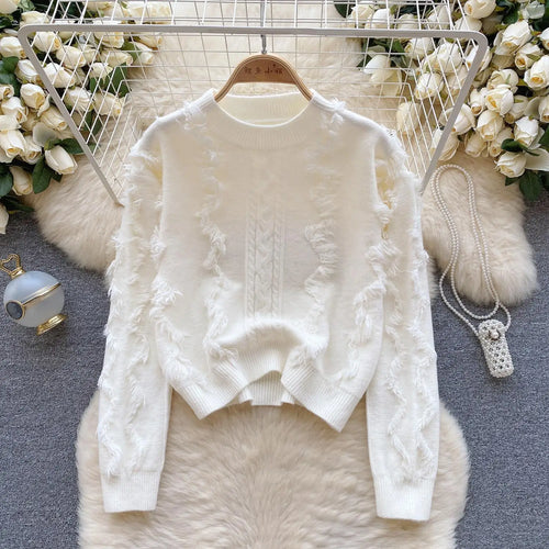 Load image into Gallery viewer, Autumn Winter Solid Loose Tassel Sweater Women Knitted Round Neck Pullover Women Long Sleeve Korean Version Warm Female Tops Y2k
