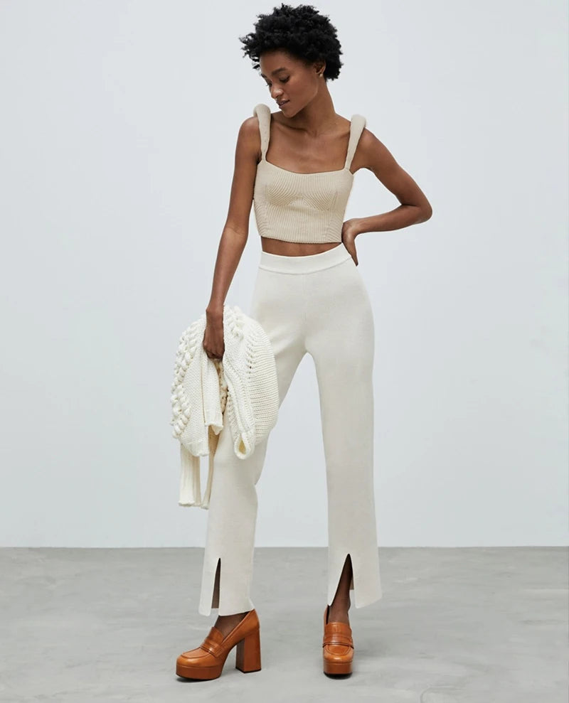 Backless Knit Sweater Crop Tops For Women Vest Fashion Spaghetti Strap Sleeveless Knitted Tank Tops Ladies Camis Tops