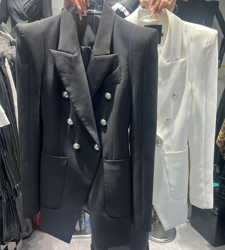 Solid Slimming Spliced Double Breasted Jackets for Women Lapel Long Sleeves Temperament Jacket Female Clothing New