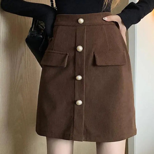 Load image into Gallery viewer, Autumn Winter New Black Pink Corduroy High Waisted Mini Skirt Women Korean Fashion Brown Large Size Short Skirt Simplicity Trend
