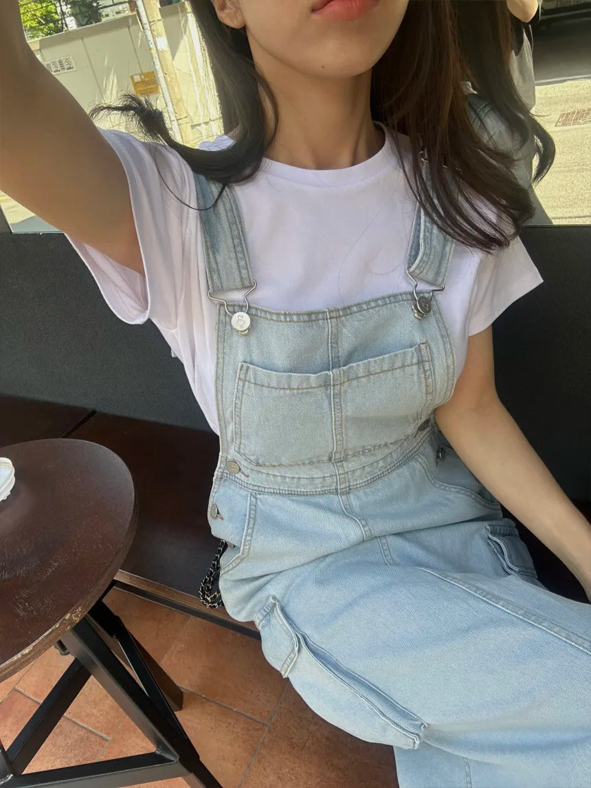 Women Blue Workwear Pocket Design Denim Straps Dress Spring Summer Sleeveless Straight Slip Long Jeans Dresses Female Vestidos