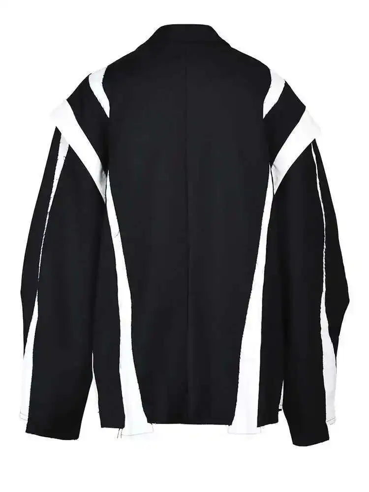 Women Black Irregular Color-block Big Size Blazer New Lapel Long Sleeve Jacket Fashion Tide Spring Autumn 2025 1DF308001