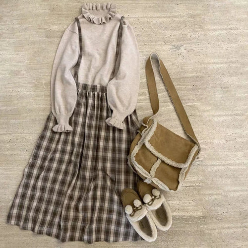 Load image into Gallery viewer, 2025 Autumn Preppy Style Knitted Sweater Harajuku Sweet Loose Simple Jumpers Y2k Aesthetic Ruffled Collar Solid Grunge Pullover
