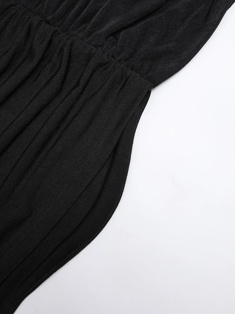 Women Black Cross Irregular Pleated Elegant T-shirt New Round Neck Sleeveless Fashion Tide Spring Summer 2025 CPDB102