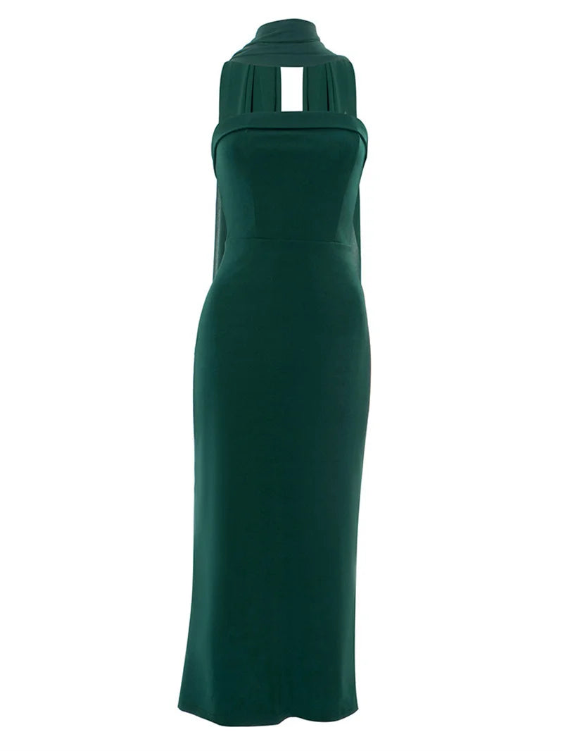 Scarf Collar Strapless Sexy Maxi Dress Women Gown Off-shoulder Sleeveless Backless Bodycon Club Party Long Dress 2025