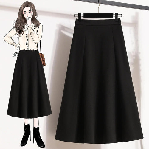 Load image into Gallery viewer, Autumn Winter Black Brown Oversized Woolen Long Skirt Women Fashion Korean Ladies Red High Waist Festival Pleated A-line Skirts
