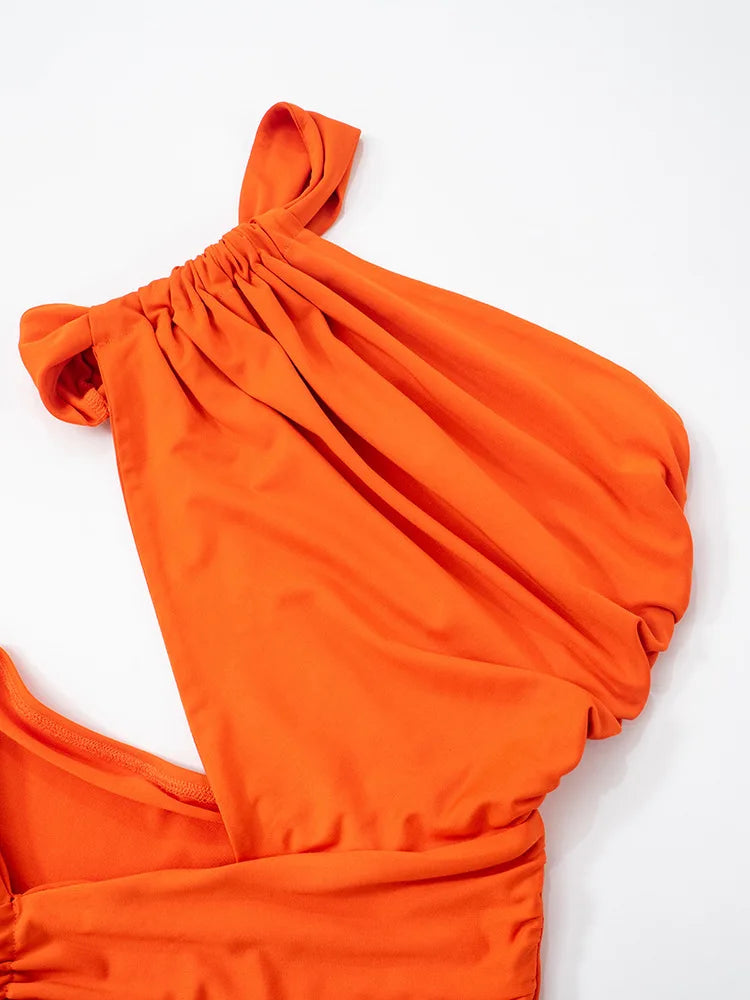 Irregular Ruched Sexy Maxi Dress For Women Gown Hollow Out One Shoulder Sleevelessdraped Bodycon Club Party Long Dress