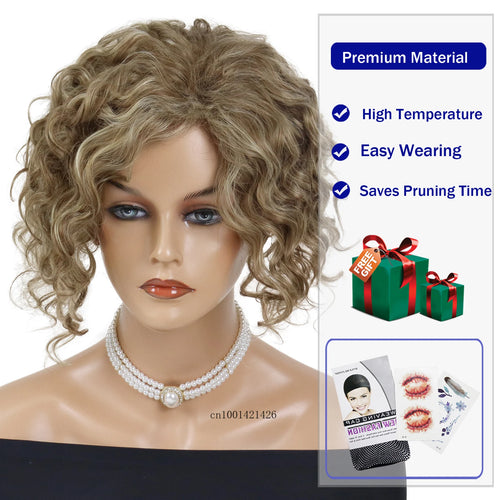 Load image into Gallery viewer, Mix Blonde Synthetic Hair Wigs for White Women Fashion Hairstyle Curly Wig with Long Bangs Casual Daily Use Hair Replacement Wig
