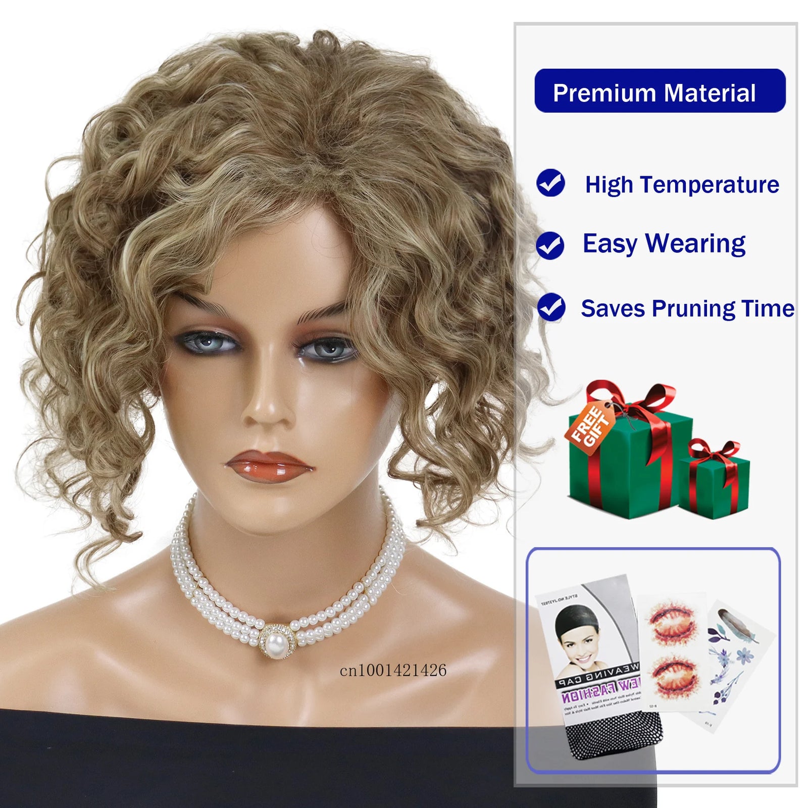 Mix Blonde Synthetic Hair Wigs for White Women Fashion Hairstyle Curly Wig with Long Bangs Casual Daily Use Hair Replacement Wig