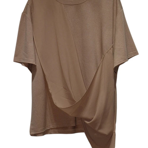 Load image into Gallery viewer, Women White Irregular Pleated Big Size Casual T-shirt New Round Neck Short Sleeve Fashion Tide Spring Summer 2025 1DJ0214
