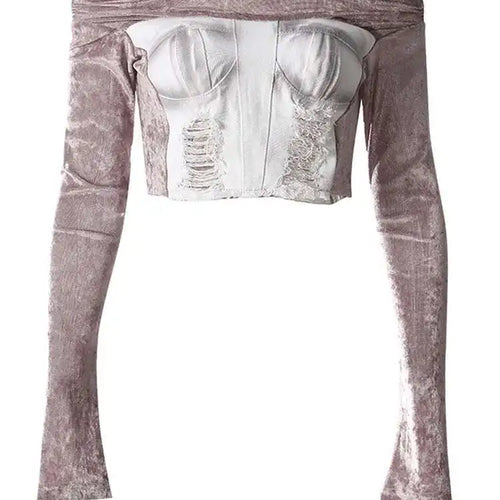 Load image into Gallery viewer, Velvet Denim T-shirt Half-body Skirt Two Pieces Suit New Slash Neck Long Sleeve Women Fashion Spring Autumn 2025 7AB6039
