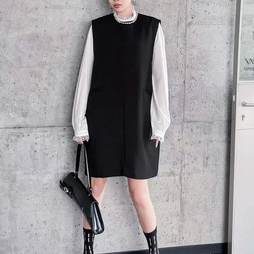 Load image into Gallery viewer, Women Black Brief Elegant Zipper Big Size Mini Dress New Round Neck Sleeveless Fashion Tide Spring Autumn 2025 1DH9820
