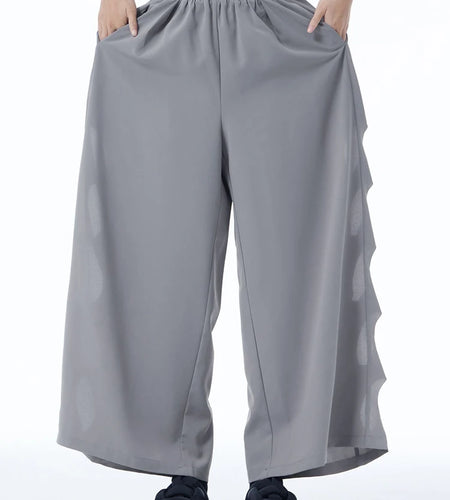 High Elastic Waist Gray Side Hollow Out Long Wide Leg Pants New Trousers Women Fashion Tide Spring Autumn 2025 1DJ1255