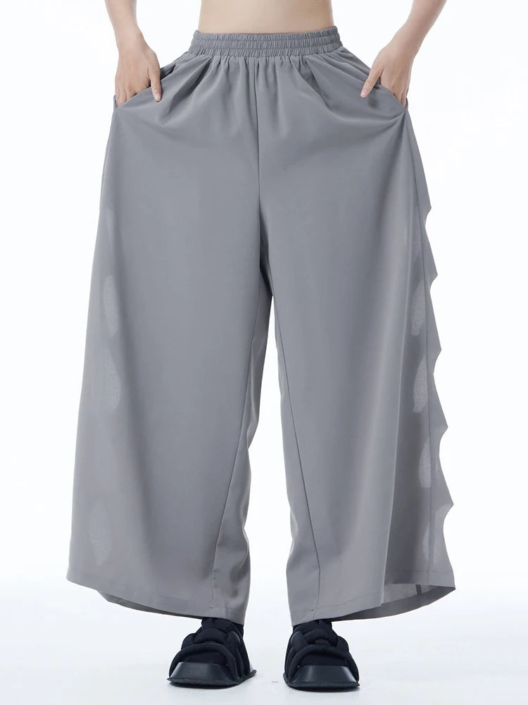 High Elastic Waist Gray Side Hollow Out Long Wide Leg Pants New Trousers Women Fashion Tide Spring Autumn 2025 1DJ1255