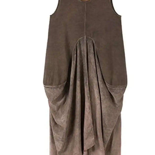 Load image into Gallery viewer, Women Orange Pleated Vintage Casual Dress New Round Neck Sleeveless Loose Fit Fashion Tide Spring Summer 2025 1DF6825
