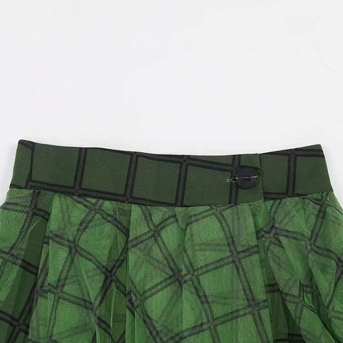 Load image into Gallery viewer, High Elastic Waist Green Plaid Irregular Long Casual Half-body Skirt Women Fashion Tide New Spring Autumn 2025 2A47406
