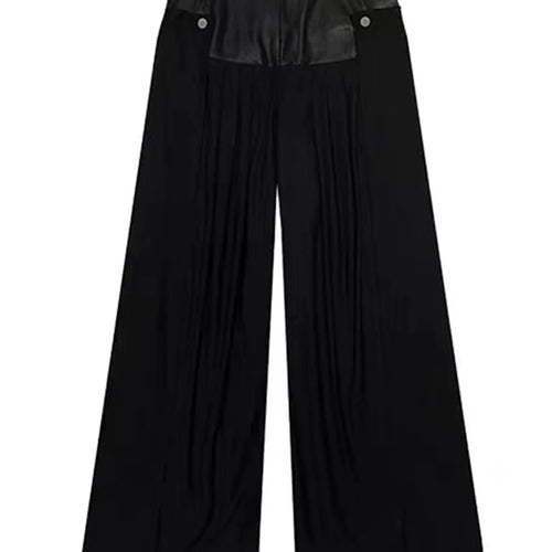 Load image into Gallery viewer, Solid Patchwork Leather Casual Loose Pants For Women High Waist Spliced Button Minimalist Wide Leg Pant Female
