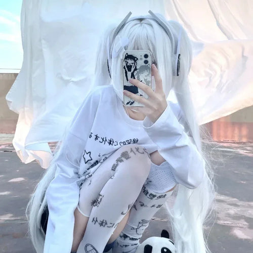 Load image into Gallery viewer, Japanese Kawaii Tops Letter Print Women T-shirt Y2k Aesthetic Loose All Match Tshirts Streetwear Fairy Grunge Fashion Tee Shirts
