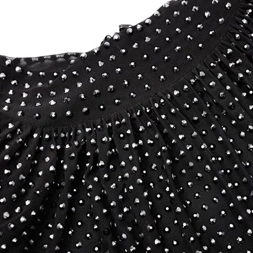 Load image into Gallery viewer, Solid Patchwork Diamonds Elegant Dresses For Women Stand Collar Long Sleeve High Waist Minimalist Dress Female Fashion New
