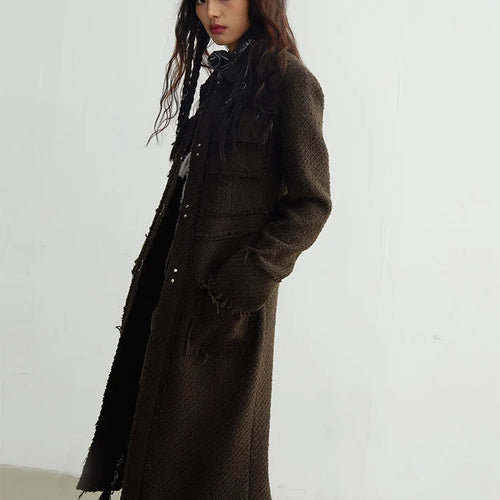 Load image into Gallery viewer, Coffee Pocket Tassels Long Elegant Woolen Coat New Lapel Long Sleeve Women Jacket Fashion Tide Autumn Winter 20251DH7222
