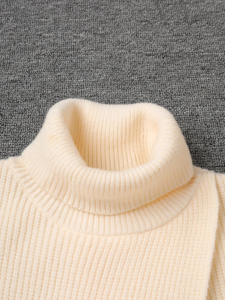 Women Orange Knitting Long Slit Big Size Dress New Turtleneck Long Sleeve Loose Fit Fashion Spring Autumn 2025 1DE5886