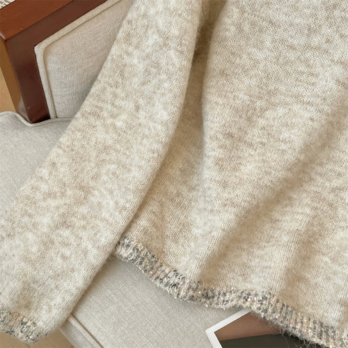 Load image into Gallery viewer, Korean Simple Khaki Long Sleeves Loose Knit Crochet Sweater Women's Round Neck Office Lady Short Pullover Tops Autumn Winter New
