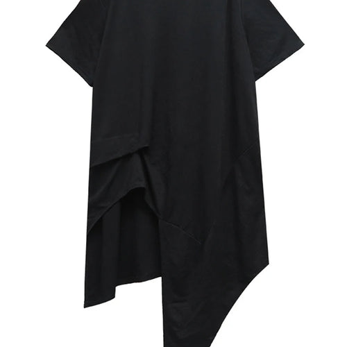 Load image into Gallery viewer, Women White Irregular Hem Big Size Casual Long T-shirt New Round Neck Short Sleeve Fashion Tide Spring Summer 2025 1DJ1802
