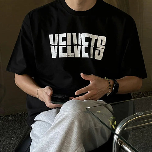 Load image into Gallery viewer, Korean Letter Printed Men's T-shirts Short Sleeve Round Neck Short Sleeve Top New Summer Loose T-shirt Trendy 9W1617
