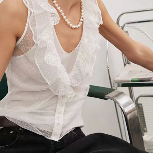 Load image into Gallery viewer, Hit Color Slimming Two Piece Sets for Women V Neck Long Spliced Embroidery Cardigan Patchwork Lace Vest Set Female
