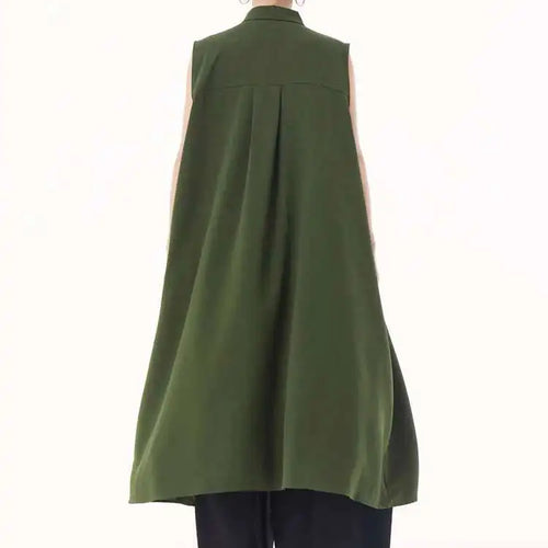 Load image into Gallery viewer, Women Army Green Hollow Out Big Size Midi Casual Dress New Lapel Sleeveless Fashion Tide Spring Summer 2025 1DH9512
