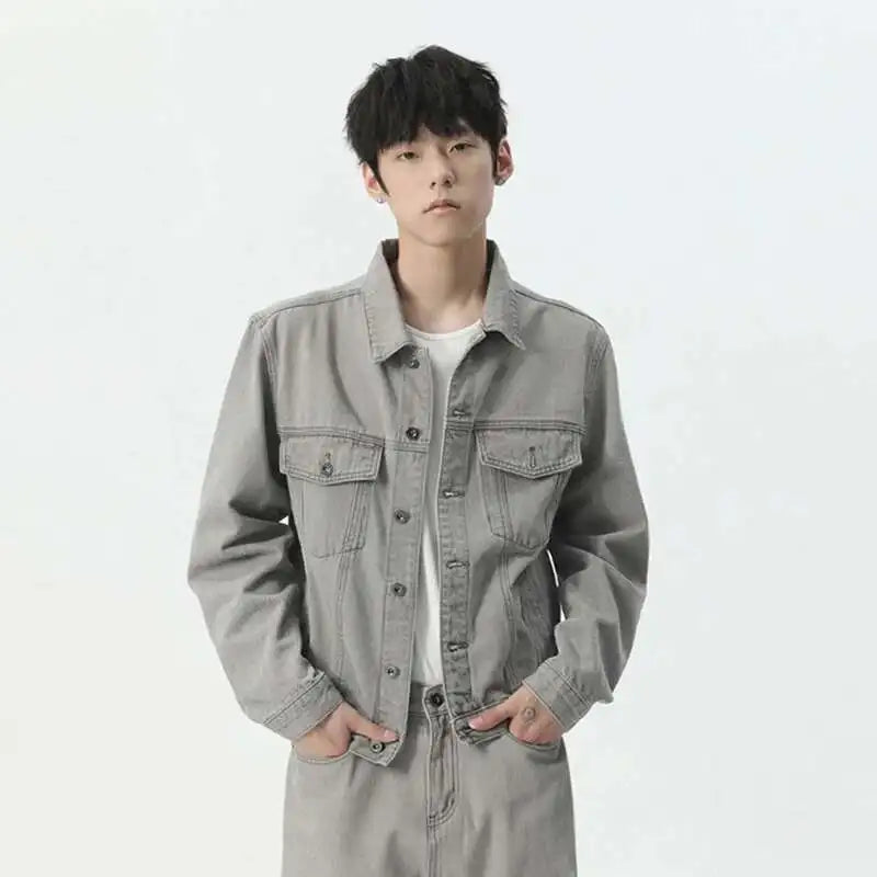 Men Denim Set Spring New Trend Casual Loose Lapel Single Breasted Jacket Wide Leg Pants Male Two-piece Suit 9C5444