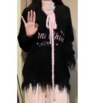 Load image into Gallery viewer, New Sexy Fashion Streetwear Outfits 2025 Spring Autumn Ripped Loose Women Pullover Y2k Aesthetic Letter Embroidery Grunge Tops
