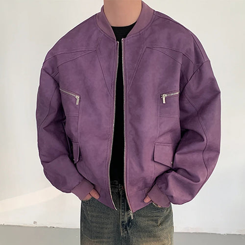 Load image into Gallery viewer, American Style Men&#39;s Jackets Casual PU Leather Zipper Patchwork Solid Color Loose Male Tops New Winter 2024 Fashion 9C6885
