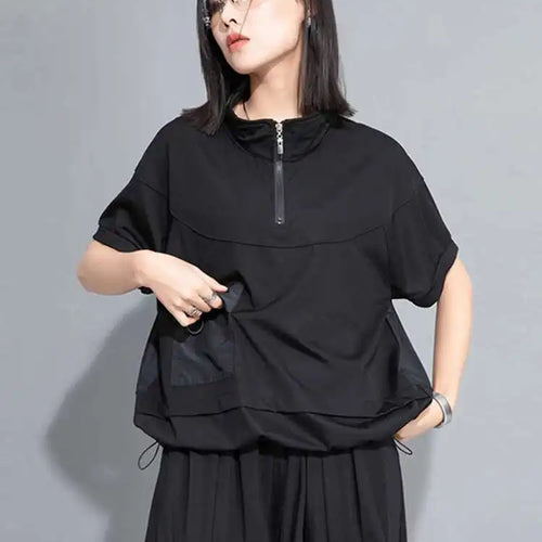 Load image into Gallery viewer, Women Yellow Pocket Drawstring Big Size T-shirt New Turtleneck Short Sleeve Fashion Tide Spring Summer 2025 1DJ0150
