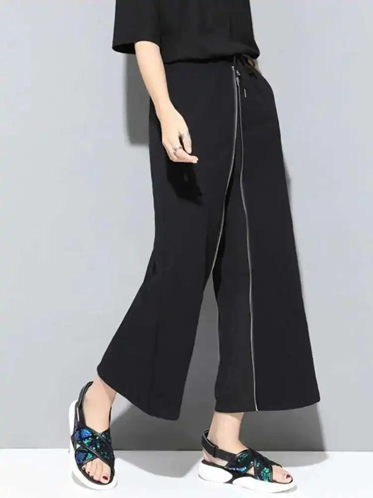 High Elastic Waist Black Zipper Two Ways Wear Long Wide Leg Pants New Trousers Women Fashion Tide Spring Autumn 2025 JS994