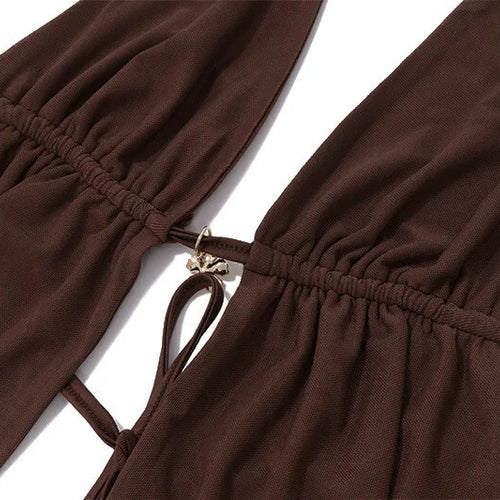 Load image into Gallery viewer, Hollow Out Lace-up Sexy Skirt 2 Piece Sets Women Brown Halter Crop Tops And Maxi Skirt Female Skinny Sexy Two Piece Set
