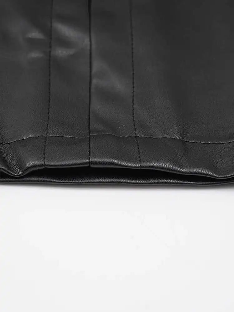 Women Black  Pu Leather Pockets Big Size Long Vest Dress New V-Neck Sleeveless Fashion Tide Spring Autumn 2025 CPG2085