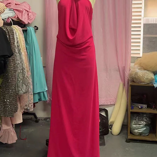 Load image into Gallery viewer, Rose Halter Off-shoulder Sexy Maxi Dress Women Rose Red Sleeveless Backless Lace-up High Waist Club Party Long Dress
