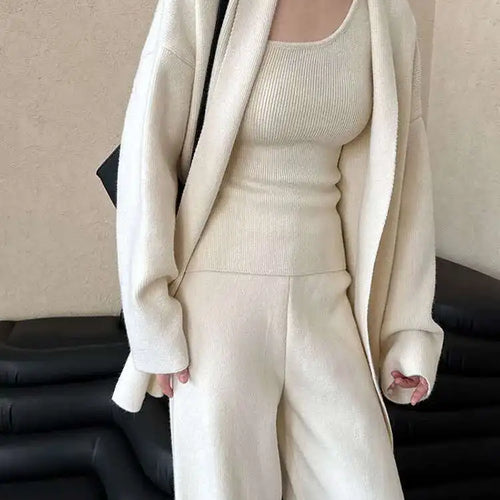 Load image into Gallery viewer, Big Size Sweater Wide Leg Pants Three Piece Suit New V-Neck Long Sleeve Women Fashion Tide Spring Autumn 2025 1DH8658
