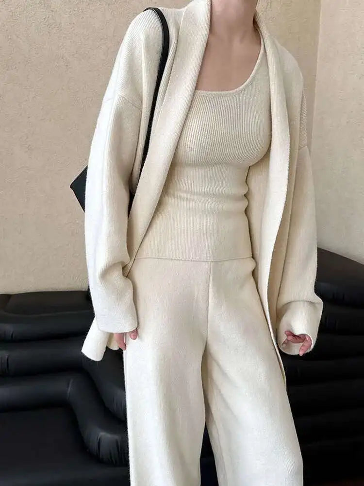 Big Size Sweater Wide Leg Pants Three Piece Suit New V-Neck Long Sleeve Women Fashion Tide Spring Autumn 2025 1DH8658